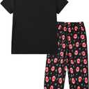 YIJIU Women's Short Sleeve Tops and Capri Pants Cute Cartoon Print Pajama Sets (S)