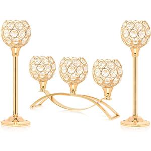 Crystal Tealight Candle Holder Centerpiece Home Decorative Candlestick Holder Elegant Table Centerpiece Home Decor Wedding Party Anniversary (Gold, Set of 3)