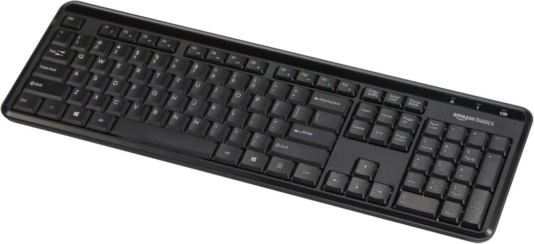 Amazon Basics Modern Wireless Keyboard with Numeric Keypad, Easy Setup, Plug-and-Play, Compact US Layout (QWERTY), 2.4GHz, Black