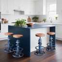 Topower Aged Steampunk Deco Industrial Round Bottom Adjustable Height Cafe Coffee Retro Vintage Fire Hydrant Design Pub Kitchen Counter Bar Stool (Antique Blue, Wooden Top), Height: 24 Inches, Diameter: 13 Inches