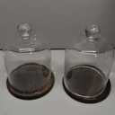 MyGift Clear Cloche Glass Dome, Display Bell Jar with Top Handle and Rustic Brown Solid Wood Base, Set of 2