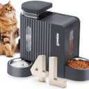 ZOMISIA Gravity Cat Food and Water Dispenser Set with 304 Stainless Steel Bowls, 2 in 1 Automatic Cat Feeder with 180 Degree Rotatable Water Bowl, Large Capacity for Puppy Kitten Rabbits, Grey