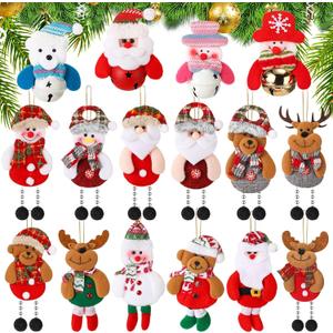 Skylety 16 Pcs Christmas Tree Plush Ornaments Santa Snowman Bear Christmas Tree Decorations Xmas Pendants Elk Snowman Bell Hanging Plush Doll Ornaments for Home Indoor Festival Season Party Decor Gift