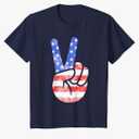 American Flag Peace Sign Hand Shirt USA 4th Fourth of July T-Shirt Blue, Extra Small 