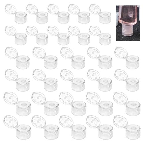 30Pcs Leak-Proof Caps Flip Top Snap Top Dispenser,Reusable Plastic Bottle Caps, Bottle Emptying Cap for Shampoo Round-mouth and Most Bottles, 3 Sizes-18mm,20mm,24mm Diameter (Transparent White)