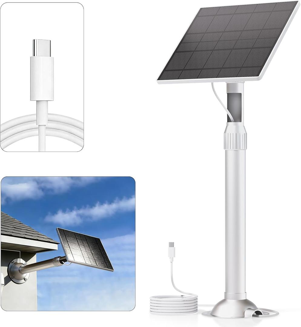 Solar Panel for Ring Camera, 5W Solar Fast Charger, Telescopic Pole & 360 Swivel, 10ft USB-C Cable, IP65 Weatherproof, for All Battery Outdoor Security Cameras, Perfect for Reaching Sunlight
