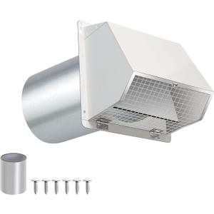 6 Inch Hooded Wall Vent with Screen and Damper,6" Vent Hood Wall Exhaust Vent Cover,Dryer Vent Cover Outside,6"Vent Cover Exterior Wall Vent Cap for Range Hood Kitchen Air Ventilation,Galvanized Steel