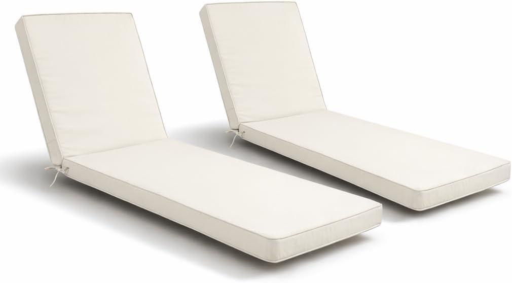 Outdoor Chaise Lounge Cushions Set of 2, 75"x22"x3" Thick Patio Chaise Cushions with Straps, Water-Resistant & Fade-Resistant Foam for Pool, Lawn Furniture (Beige)