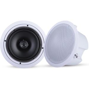 Pyle Ceiling Wall Mount Enclosed Speaker - 250 Watt Stereo In-wall / In-ceiling 8" Enclosed Full Range Mid-Bass Speaker System - 50Hz - 20kHz Frequency Response, 4-8 Ohm, Flush Mount - Pyle PDPC82 (Pair), 8.0'',White