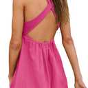 ReachMe Womens Cut Out Dresses Short Sleeveles Mini Dress Summer V Neck A Line Dresses Beach Vacation Dress (Pink, L)