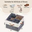 Shoe Organizer for Closet, 1 Pack Shoe Storage Container with Adjustable Dividers, Space Saving Shoe Box Storage Organizer Bin with Clear Lid and 4 Handles, Fits 8-16 Pairs, Beige & Grey