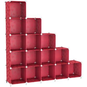 UNKU Cube Storage Organizer, 16 Cube Closet Organizer Storage Shelves, DIY Stackable Bookcase, Clothes Organizer Shelf for Closet, Bedroom, Living Room, Cabinet, Home, Office, Red