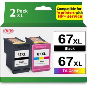 LEMERO UTRUST Remanufactured 67XL Ink Cartridge Replacement for HP DeskJet 2700 2755e 2700e 4155e 4155 Envy 6000 6055e 6400 6455e, Black, Tri-color, 2-Pack
