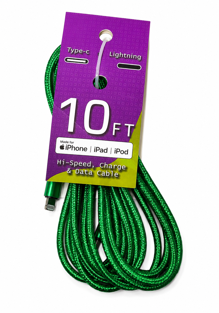 10Ft, Phone Charger, Type C, Pack Of 2 Green