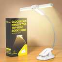 Glocusent Innovative Tri-Head Book Light for Reading in Bed, 3 Colors & 5 Brightness Levels, 1000mAh Rechargeable Reading Light with 30-Min Timer, 10-100Hrs, Partner Friendly, Perfect for Book Lovers (White)