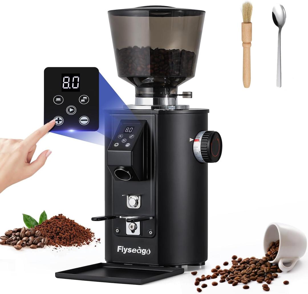 Commercial Coffee Grinder Heavy Duty, 64mm Flat Burrs Button Control, Black | 8 Precise Grind Settings, Stainless Steel, Anti-Static, 35oz Hopper, 400W Heavy-Duty Motor, Low Noise, Home & Business Use