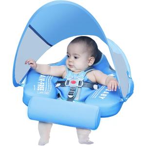 Mambobaby Float with Canopy Size Improved Non Inflatable Infant Baby Pool Float Smart Mambo Float Swim Trainer Baby Swim Float Mambo Baby Float Solid Air Free Water Waist Swimming Ring
