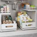 2 Pack Under Sink Organizer with Smooth Ball Bearing Slides, 2-Tier Pull Out Cabinet Storage, Slide Out Drawers for Bathroom and Kitchen, Under Sink Shelf, Rust-resistant Coating, Height Adjustable (2 Pack-14.5"Dx12.8"-16.9"H, White)