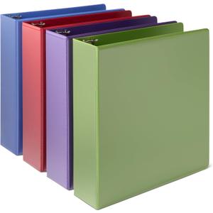  3 Ring 2 inch Binder, Round Rings, Assorted Colors, 4 Pack