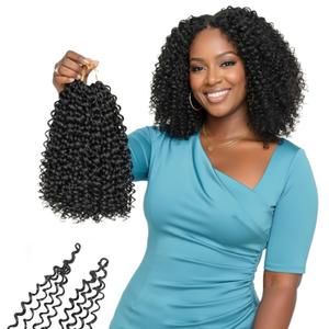 8 Inch Curly Crochet Hair for Black Women Upgraded 4-in-1 Design Pre Looped Gogo Curl 105 Strands Fuller Soft Pure Protein Fiber Human Hair Feel Deep Wave Crochet Braids Hair Extensions(8Inch 1B)
