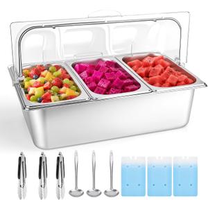 Cold Food Buffet Ice Serving Tray for Buffets and Parties 3 Pans