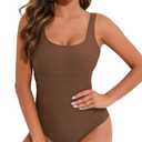 HAIVIDO Women's One Piece Swimsuit Tummy Control Scoop Neck Square Back Slimming Bathing Suit Brown XXL