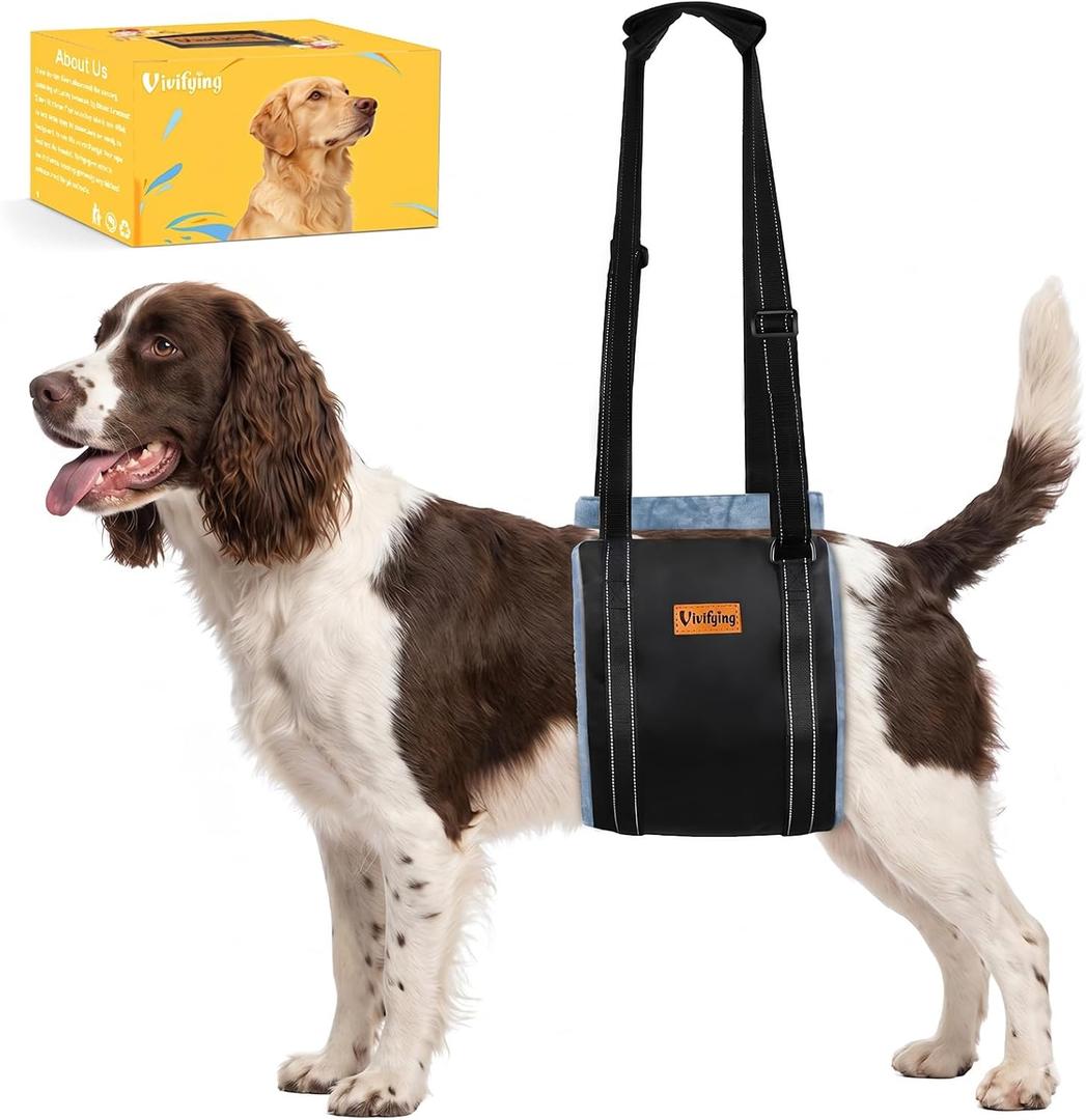Vivifying Dog Lift Harness for Medium Dogs, Soft Flannel Hind Leg Support Sling, Adjustable Dog Lifting Harness for Weak Rear Legs, Senior Injured Disabled Dogs, ACL Surgery Mobility Assist, M, Gray