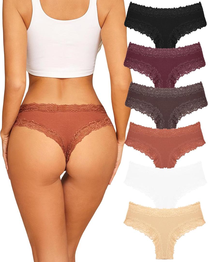 Womens Cotton Underwear Sexy Lace Brazilian Panties Soft Bikini Ladies Pack (L)