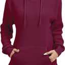 Womens Hoodie Sweatshirt Loose Fit Crew Neck Pullover Sweater with Pocket Ribbed Cuffs Fall Tops (Red, L)