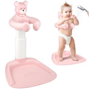 Baby Shower Stand, Adjustable Anti-Slip Baby Shower Standing Support, Soporte para Baera de Beb, Ideal Gift with Squeaky Bear for Infants 8-36 Months (Pink)