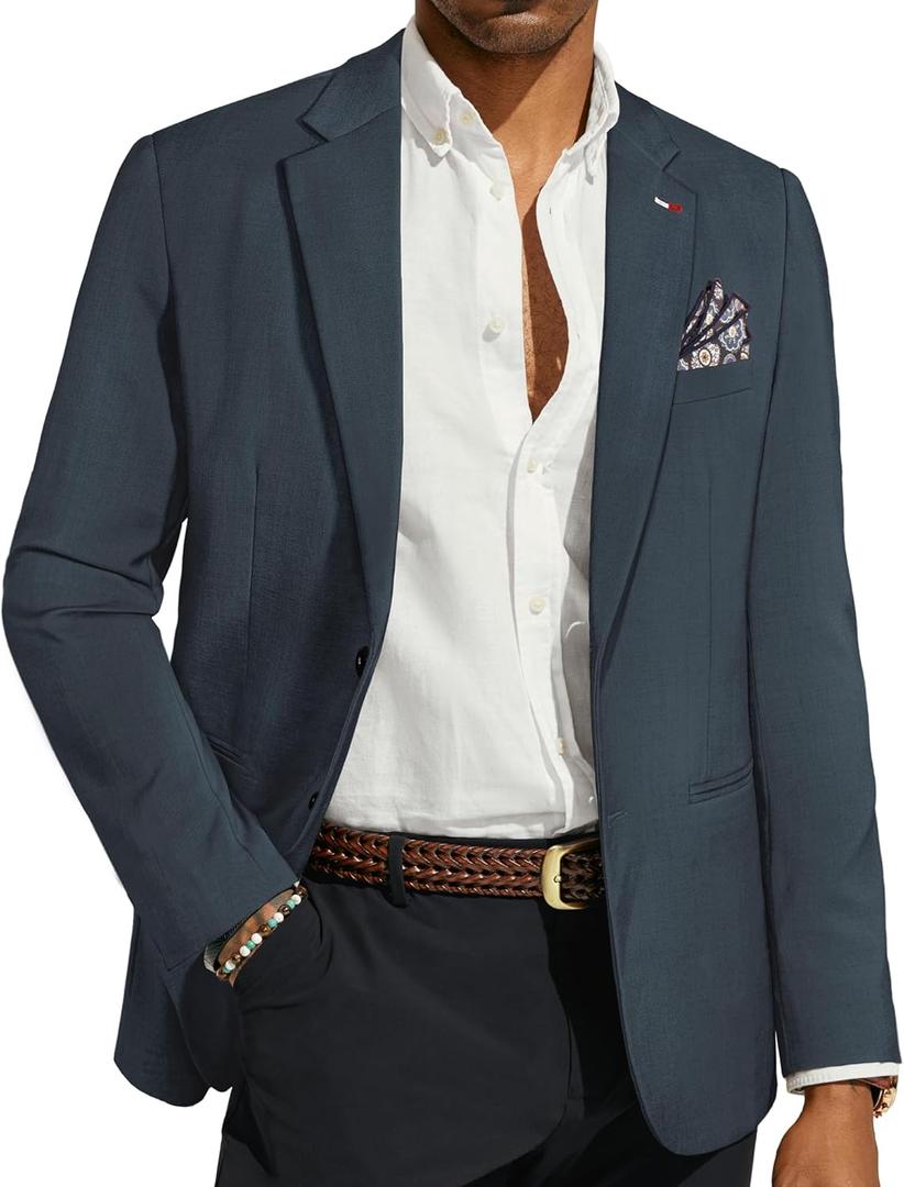 PJ PAUL JONES Men's Blazers Two Button Notch Lapel Sport Coat Casual Lightweight Blazer Jacket with Handkerchief (Black, XXL)