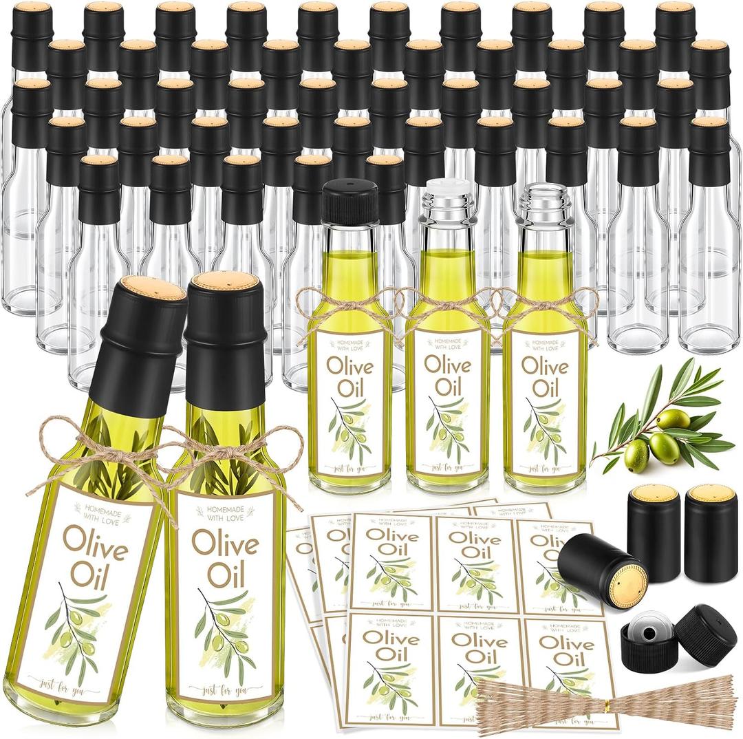Havawish 50 Pcs 5oz Homemade Olive Oil Glass Bottles Hot Sauce Bottles with Leak Proof Screw Cap Funnel Bottle for Storing Homemade Olive Oil Wedding Baby Shower Holiday Gifts Favors(Clear)