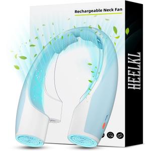 Heelkl AI Neck Fan, 4 Speeds Adjustable Portable Personal Fan Rechargeable, 4000 mAh Battery Faster Cooling Wearable Fan, Ultra Quiet for Home, Office, Travel, Outdoor - White Blue