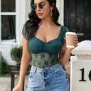 Avidlove Women Mesh Sheer Sexy Top Square Neck Camisole Lingerie Short Sleeve Tank (Green)