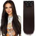 REECHO 28" Straight Super Long 4 PCS Set Thick Clip in on Hair Extensions Dark Brown with Little Reddish