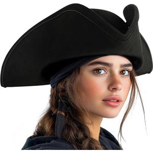HOMELEX Adult Pirate Hat for Women Colonial Tricon Hat Halloween Costume Accessory, head circumference of around 23.5 inches