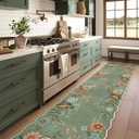 Floral Machine Washable Runner Rug, Ultra-Thin 2.6x10 Green Hallway Runner Rug Non Slip for Bedroom Bathroom, Non-Shedding Soft Carpet Runners for Entrance Laundry Room (2'6"x10', Green)