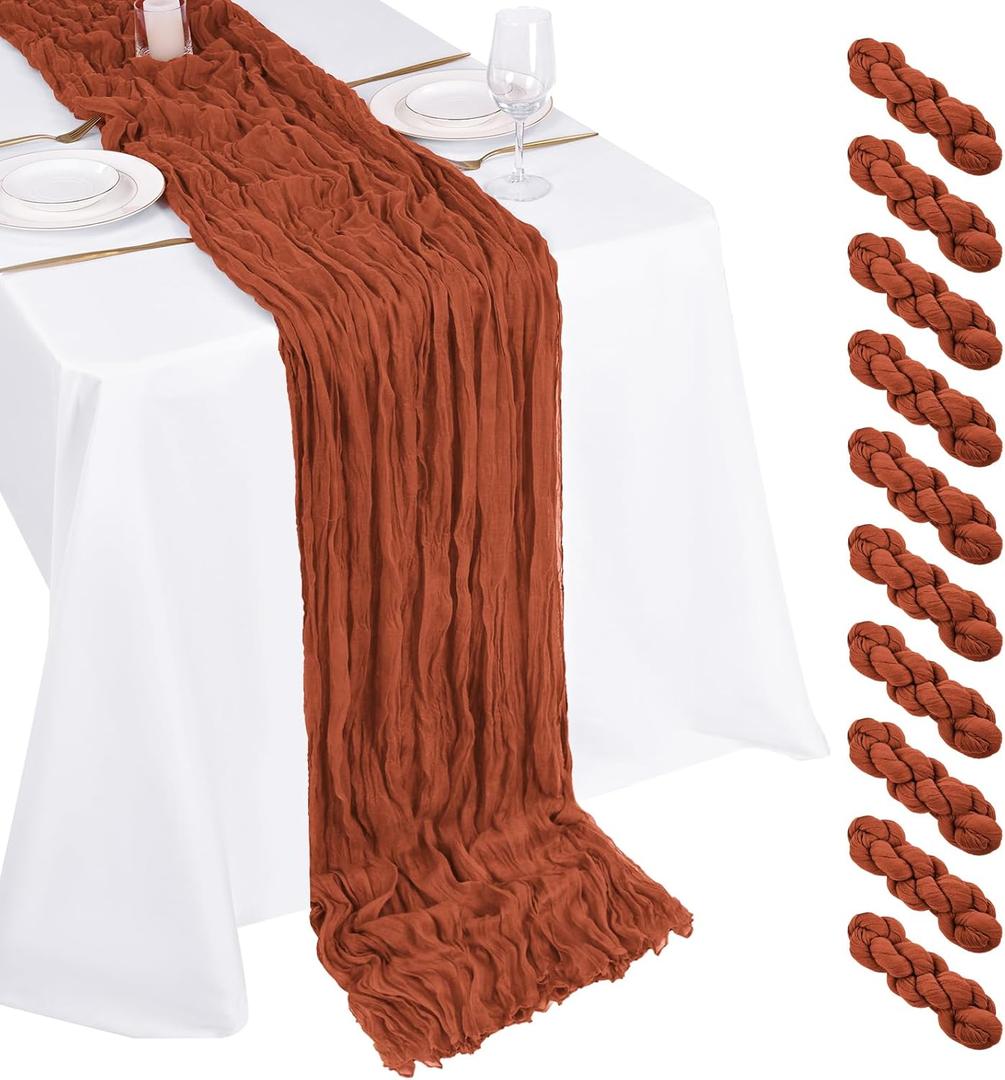 10 Pack Terracotta Cheesecloth Table Runner 17x108 Inch Boho Gauze Cheese Cloth Table Runners for Wedding Party Baby Shower Birthday Home Decor