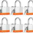 6Pcs Padlocks with Same Keys,Laminated Steel Orange Silver(1-9/16",40mm),Normal Shackle for Sheds,Gates,Fences,Toolbox,Outdoor and Indoor Use