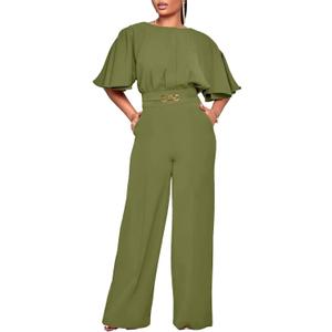 acelyn Elegant Jumpsuit for Women Dressy Sexy Plus Size Wide Leg Pant Suit One Piece Party Outfits (Green, S)