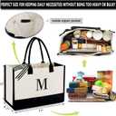 BeeGreen Embroidery Monogram Initial Tote Bag for Women Teacher Mom Friend Personalized Gift for Birthday Beach Work Wedding (Natural & Black)