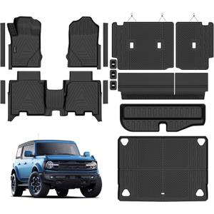 All Weather Car Floor Mats Cargo Liner with Backrest Mat for Ford Bronco 4 Door 2025 2024-2021(Not for Bronco Sport), TPE Rubber Liners Full Set Automotive Mats for 2025 Bronco Accessories