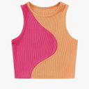 SweatyRocks Women's Summer Ribbed Knit Sleeveless Vest Color Block Crop Tank Top, Size M