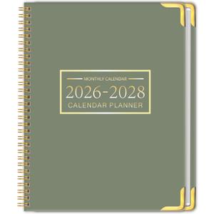 Monthly Planner 2026-2028, Hardcover 3 year calendar 2026-2027-2028 Calendar Book from Jan 2026 - Dec 2028, 9 x 11, Spiral Bound,Organizer for Office, School, and Home,Green