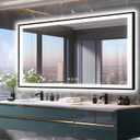 72x40 Large LED Bathroom Mirror with Lights - Black Aluminum Rimmed (Front and Backlit), Fogless Mirror with Lights, Stepless Dimmable Lighted Mirror, 3 Colors Smart Mirror (Horizontal/Vertical)