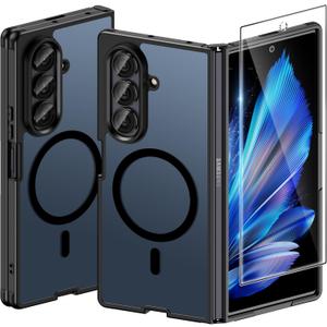 Halokin Magnetic for Samsung Galaxy Z Fold 7 Case with Screen Protector, [Compatible with MagSafe] Slim Translucent Matte Shockproof Case for Samsung Z Fold 7, Fold7 Hard PC Thin Phone Cover, Black