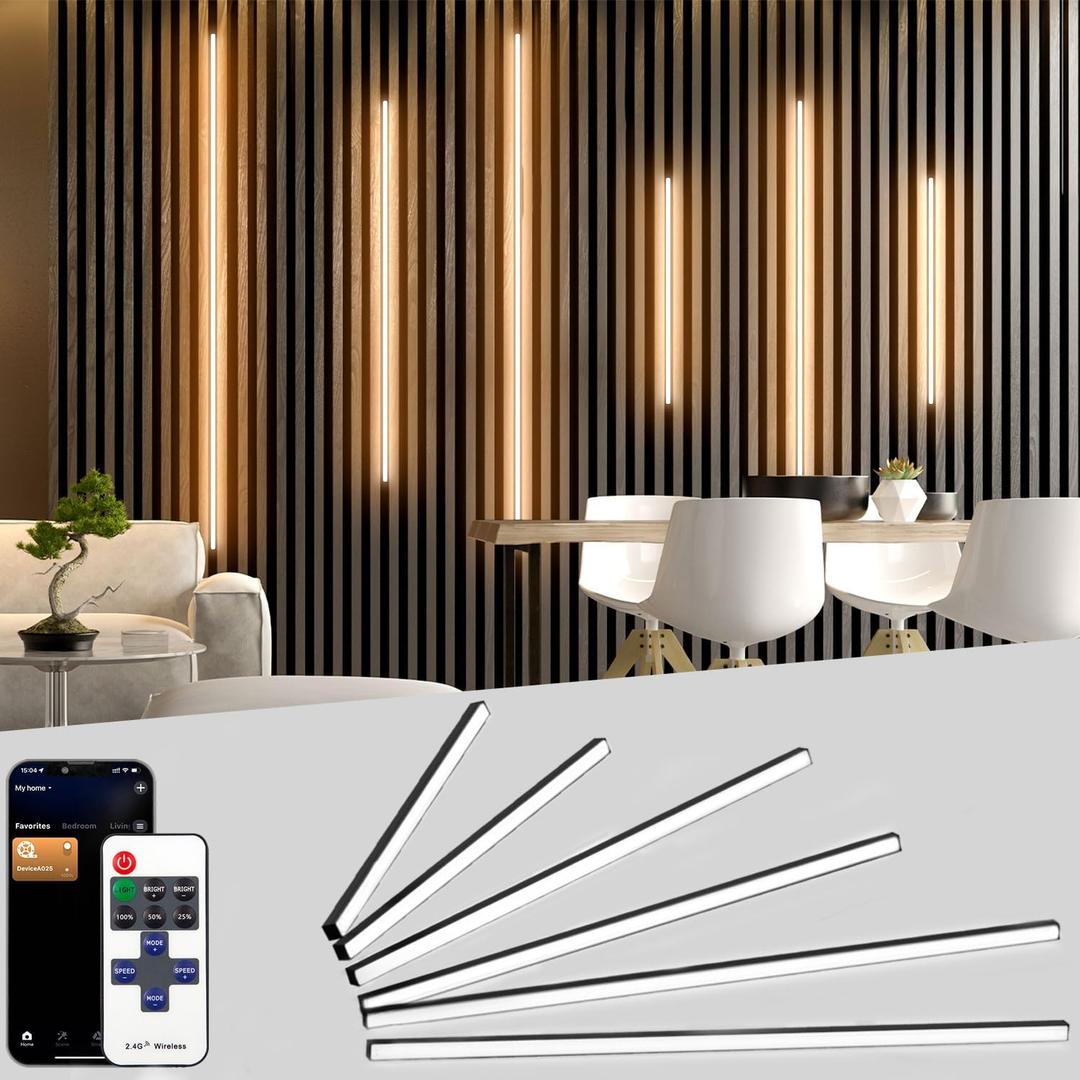 Lichaser 6 Pcs Smart Recessed Lighting for Acoustic Wall Panels, WiFi Warm White LED Strip Lights Compatible with Alexa, Self-Adhesive Black Aluminum LED for Wood Slat Wall Panels (2*16+2*24+2*36 in)