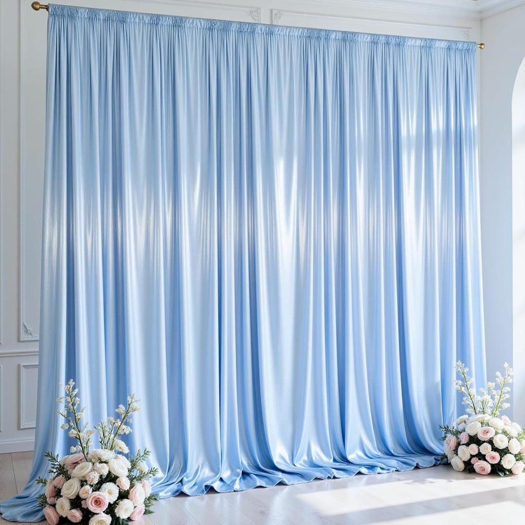 10x10 Ft Blue Glitter Backdrop Curtain for Parties, Wrinkle Free Glitter Photo Backdrop Drapes 2 Panels 5x10FT Shimmer Back Drop Cloth for Baby Sower Wedding Birthday Photography Background Decor