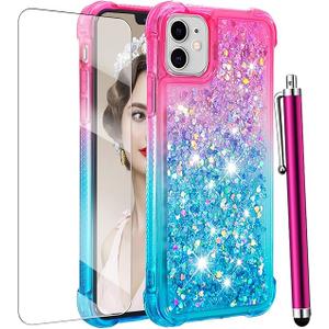 NGB Designed for iPhone 13 Case, Pink/Aqua | Glitter Liquid Sparkle Cute Cover for Women Girls Kids | with Tempered Glass Screen Protector & Ring Holder & Wrist Strap