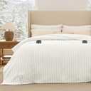 Bedsure Electric Blanket Queen Size - Thick Striped Flannel Electric Blanket with Dual Control, Heating with 10 Heat Settings & 10 Time Settings, 8 hrs Timer Auto Shut Off (84x90 inches, White)